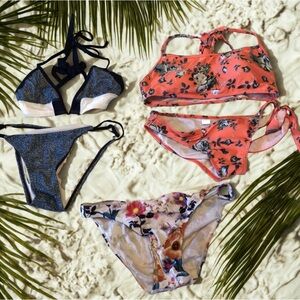 Mixed Floral & Navy Bikini Set Bundle - Coral, Navy, Floral size large